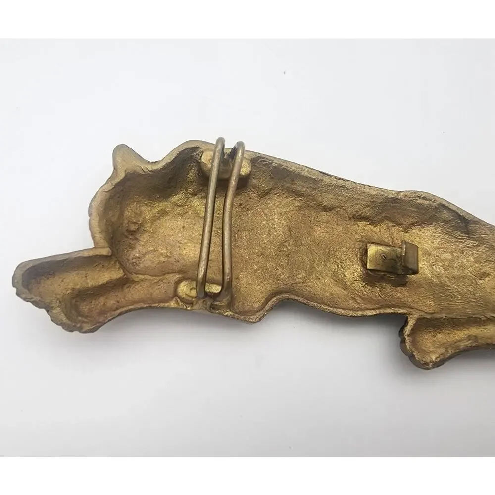 Vintage Tiger Cat BELT BUCKLE Designer Gold Tone Metal 5.25